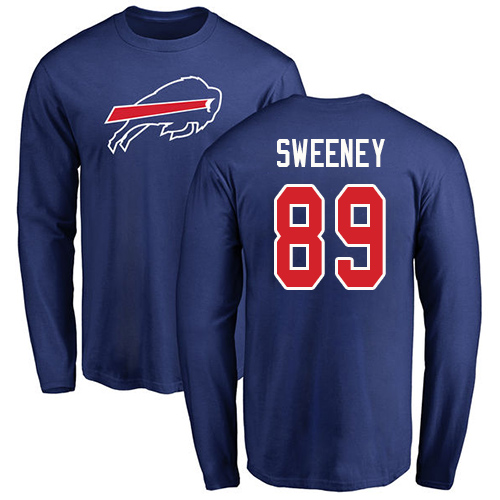 Men NFL Buffalo Bills #89 Tommy Sweeney Royal Blue Name and Number Logo Long Sleeve T Shirt->nfl t-shirts->Sports Accessory